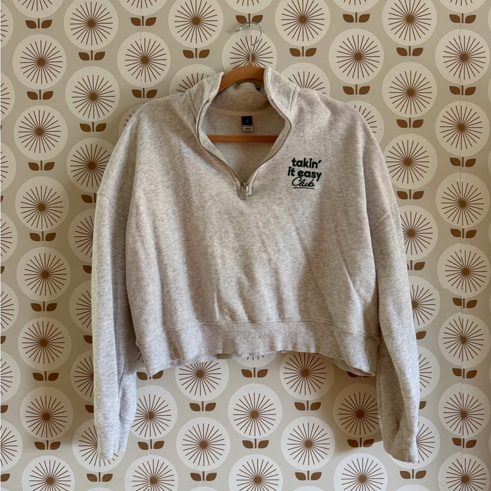Cropped grey zip up sweatshirt